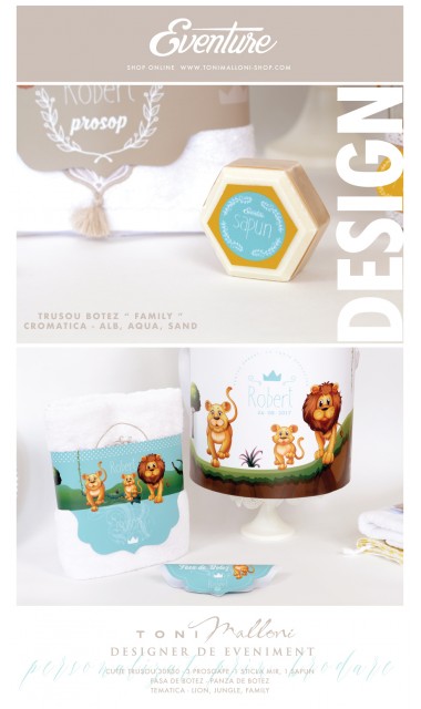Trusou botez brodat pentru baieti cu regele leu si familia, The Lion family  7